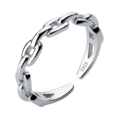 25 Solid Real Sterling Silver Ring Hollow Cycle Chain Opening Ring Sizable for Women Girl Wholesale Jewelry