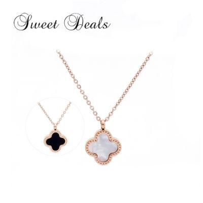 Fashion Jewelry Double Sided Clover Titanium Steel Necklace Clavicle Chain
