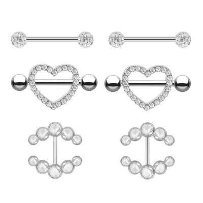 Stainless Steel Nipple Rings Tongue Rings CZ Crystal Barbell Heart-Shape Piercing Jewelry