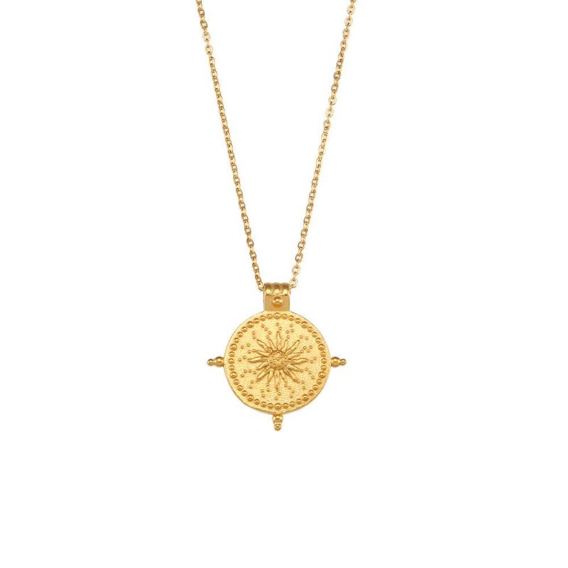 Factory Customized Fashion Jewelry Simple Fashion Round Pendant Stainless Steel Sun Pendant Necklace