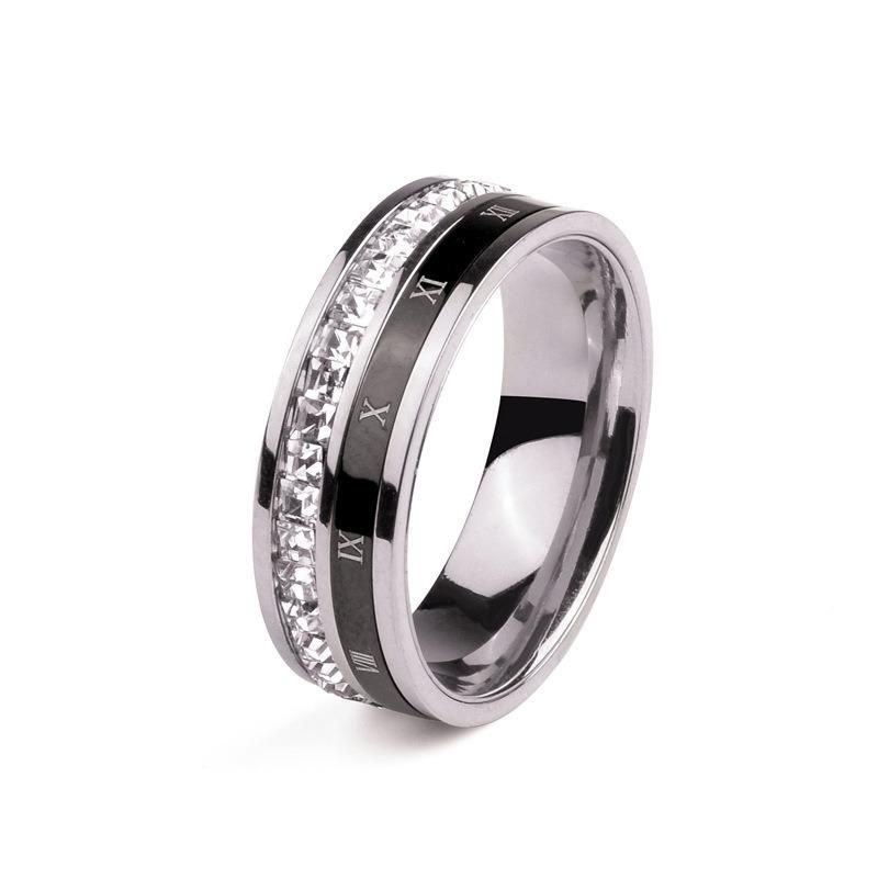 Roman Digital Diamond Set Titanium Steel Ring