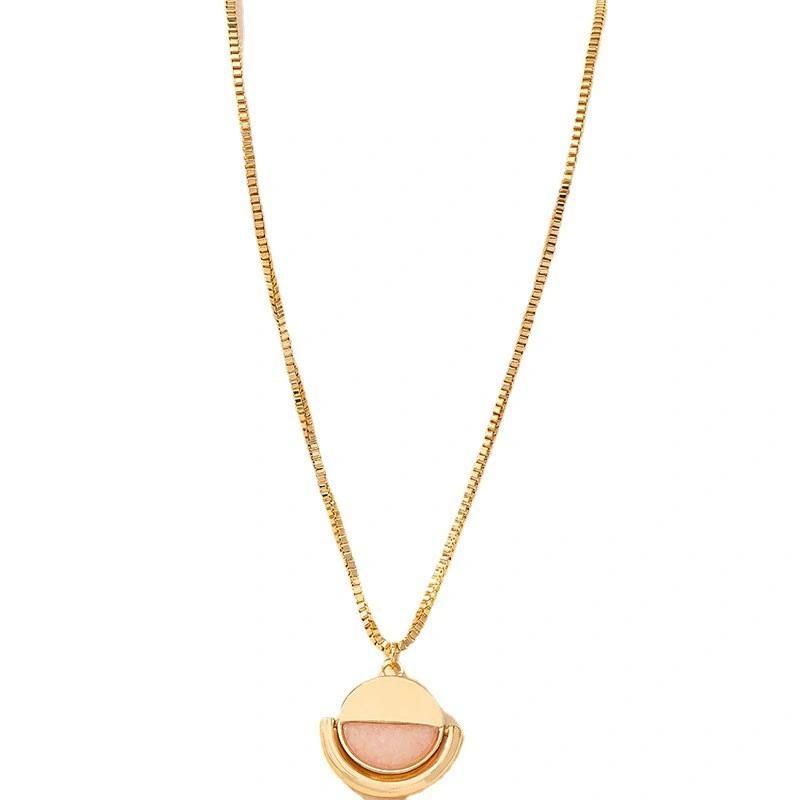 Fashion Box Chain Jewelry Rose Half Semiprecious Rotary Moon Sun Pendant Necklace for Women