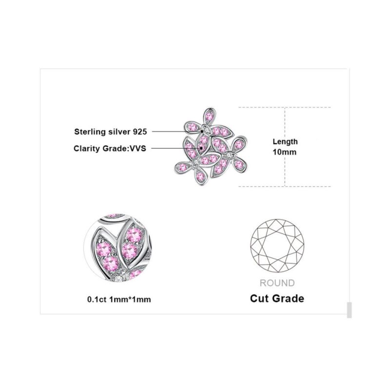 Fashion Jewelry 925 Sterling Silver Pink Flower Stud Earring for Women Wholesale