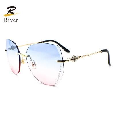 Diamond-Encrusted Custom Logo Ready Frameless Women Sunglasses