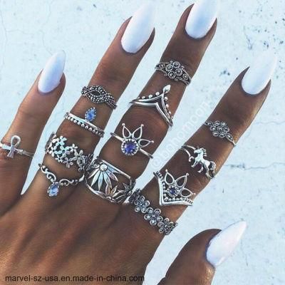 13PCS Women Jewelry Vintage Geometric Flower Crystal Ring Knuckle Rings