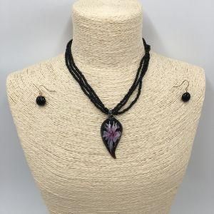 Bright Glaze with Leaf&Flower Pendant and Beads Necklace with Earrings Jewellry Sets