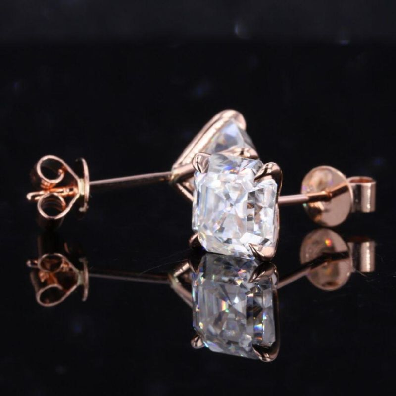 14K 18K Gold Plated Stud Earring Asscher Cut 7X7mm 2 CT D Colorless Moissanite Earring