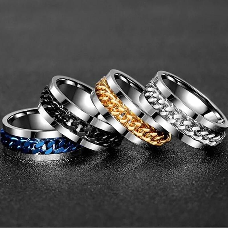 Fashion Jewellery Rotatable Chain Punk Stainless Steel Men Rings