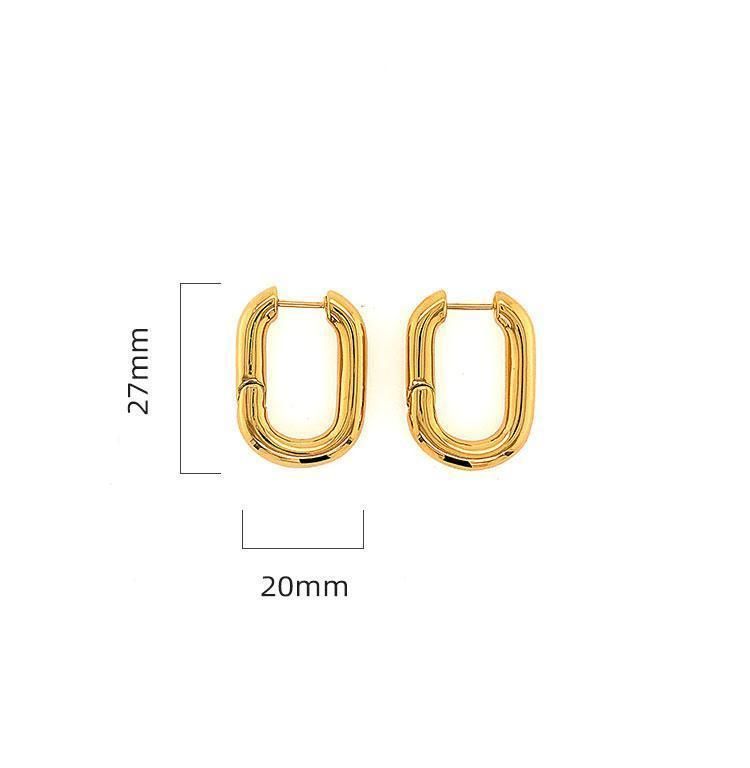 U Shape Link Gold Jewelry 18K Women Oval Hoop Earrings