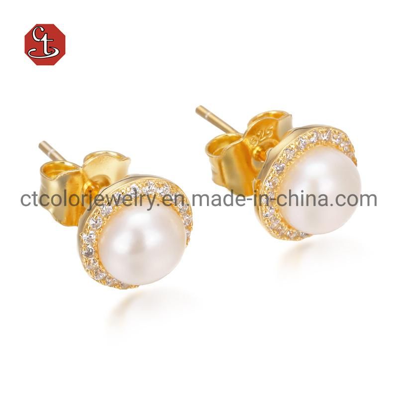 Wholesale 18K Gold Plated Sterling Silver and Brass Women Finger Fashion jewelry Freshwater Pearl Rings