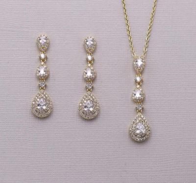 Wedding Pear CZ Necklace Jewelry Set, Bridal CZ Necklace Jewelry Set, Bridesmade Jewelry Set, Fashion Jewelry Set