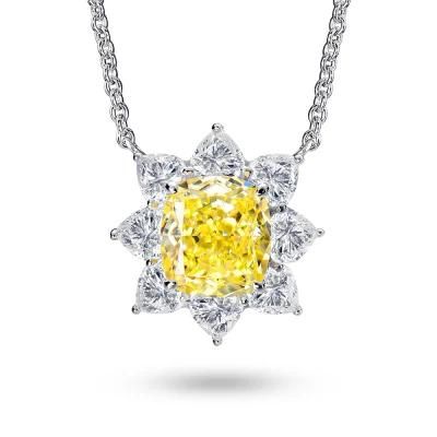 China Wholesale Yellow Diamond Sunflower Necklaces Heart Shaped Pendant Love Necklace Zircon Silver Jewelry