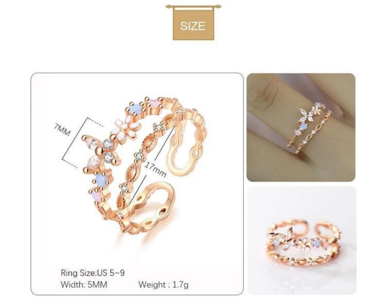 925 Sterling Silver Ring Multi-Layer Color Zircon Butterfly Adjustable Ring Women Sweet Wedding Jewelry