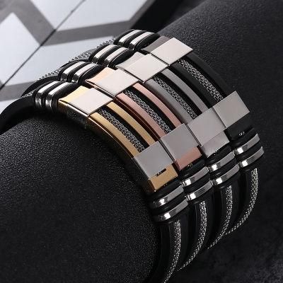 Male Bangles Jewelry New Boutique Men&prime;s Titanium Steel Silicone Bracelet