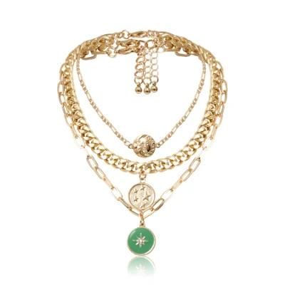 Fashion Multi-Layer Punk Style Moon and Star Pendant Necklace Jewelry