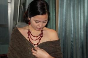 Layers Beads and Chain Necklace and Jewelry Set with Red Stone by Handcraft