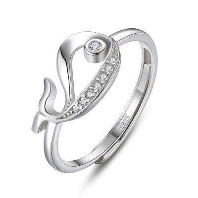 Real 925 Sterling Silver Ring Cute Animal Whale Dolphin Adjustable Ring Women Exquisite Hollow Fashion Jewelry