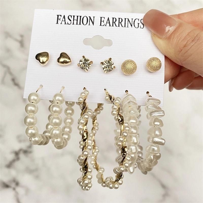 2021 New Arrive Jewelry Fashion Circle Pearl 9 Pieces Tassels Earrings Set