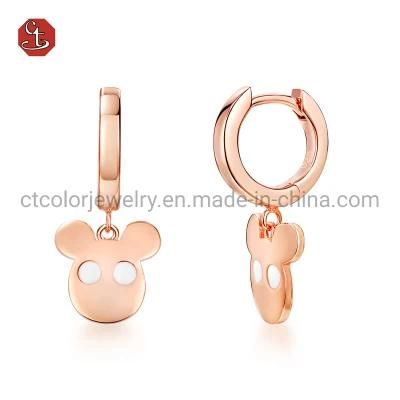 Fashion Jewelry 925 Sterling Silver Cute bear Enamel Hoop Earrings