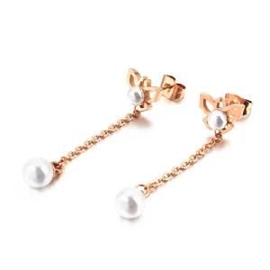 Pearl Long Tassel Gold-Plated Stainless Steel Earrings Stud