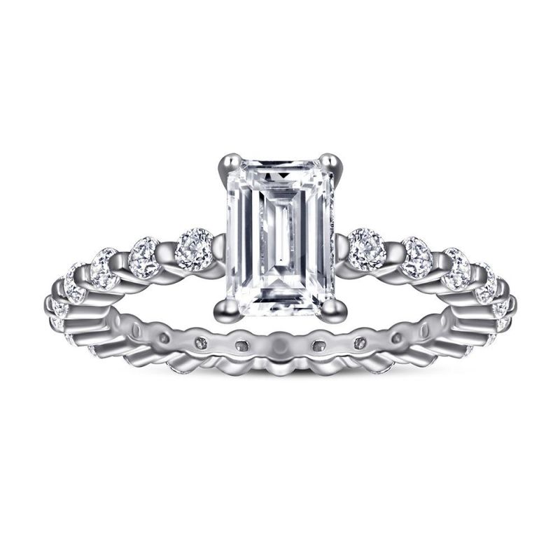 Fashion Jewelry 925 Sterling Silver Ring Radiant Emerald Cut Zirconia Wedding Rings for Women
