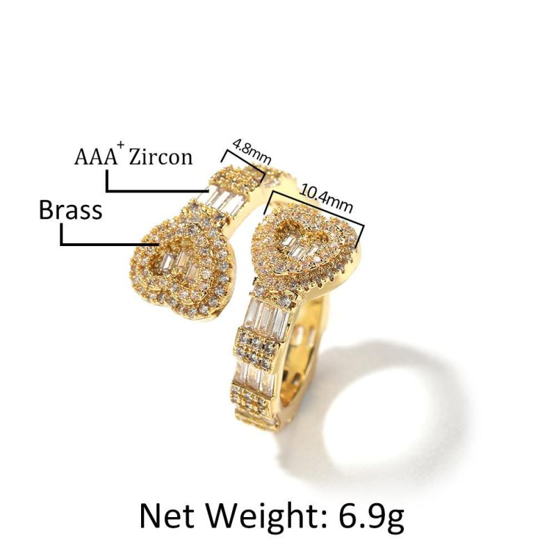 Fashion Iced out Baguette Diamond Heart Love Hip Hop Ring Jewelry