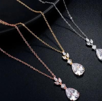 Teardrop CZ Jewelry Set, Malania Rose Gold Necklace Set, Gift Jewelry Set, Bridesmaid Jewelry Set, Wedding Jewelry Set
