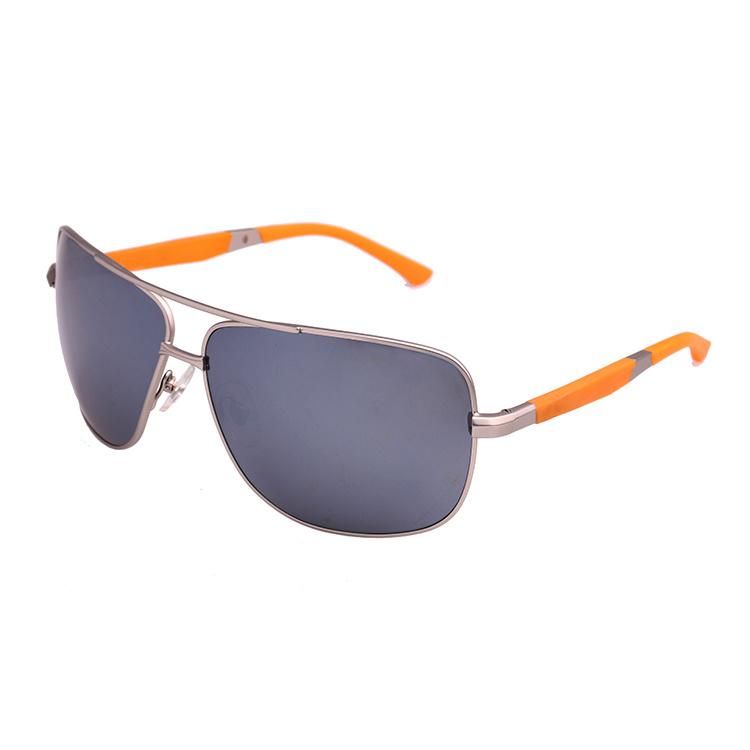 Matte Silver Orange Temple Metal Sunglasses