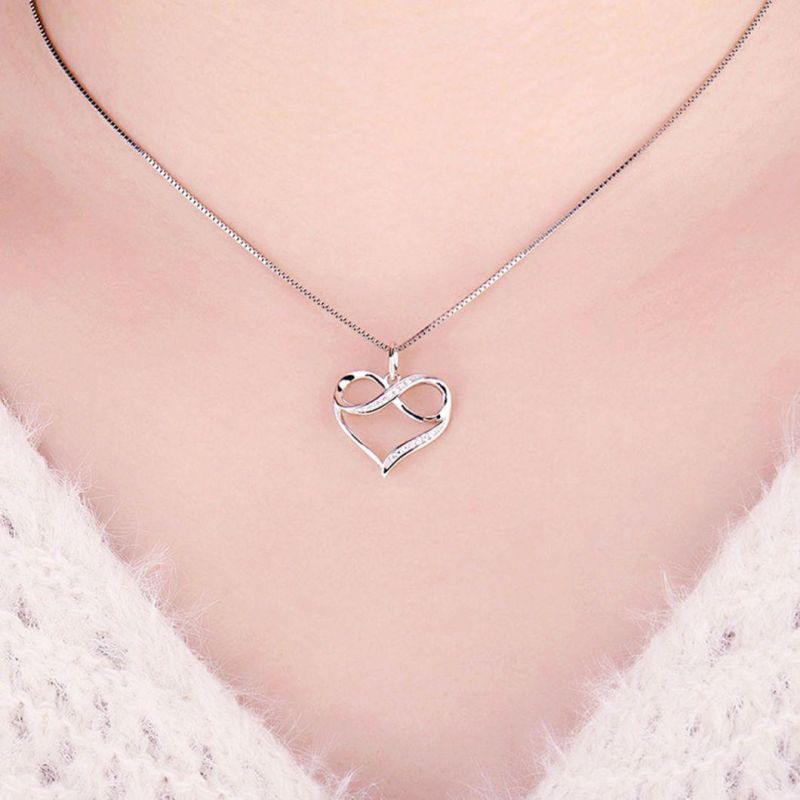 925 Sterling Silver Jewelry Love Infinity Heart Pendant Necklace Fashion Jewelry Wholesale