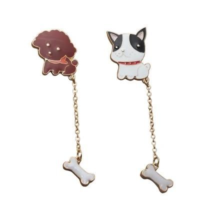Custom Shaped Logo Cute Dog Brooch Pins with Chains