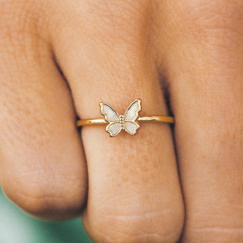 2022 Fashion Women 18K Gold Plated Custom Jewelry 925 Sterling Silver Simple S925 Finger Butterfly Rings for Lady