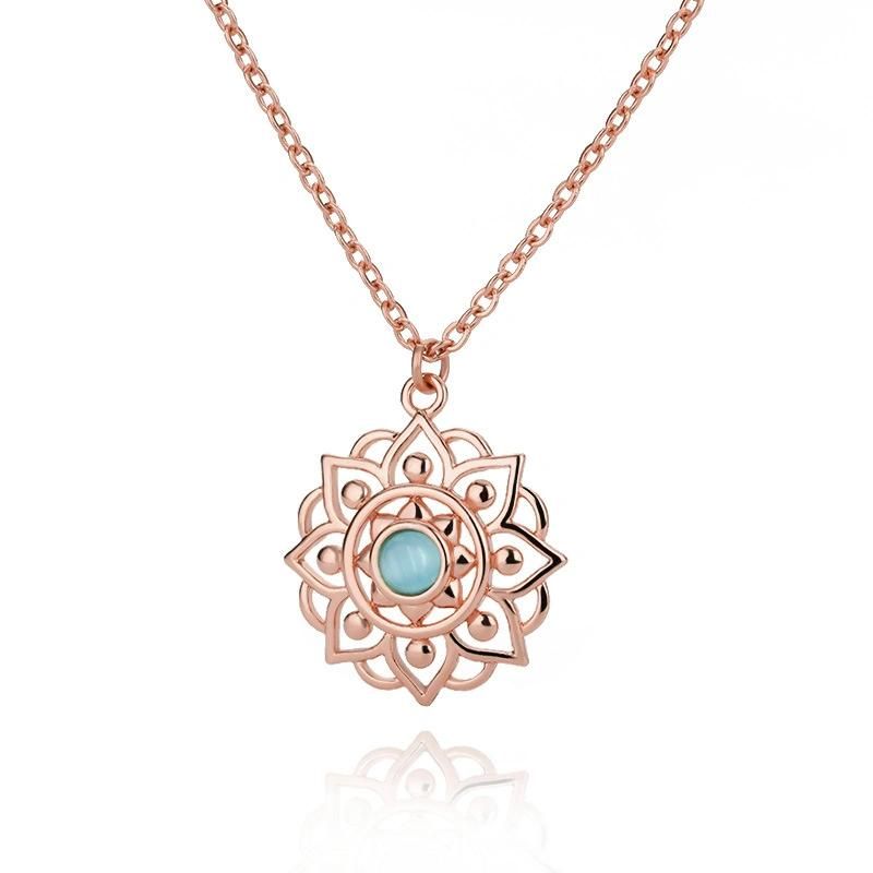 Hollow-out Pattern Inlaid with a Blue Opal Necklace
