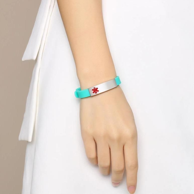 Silicone Bangle Wristband Bracelet for Men Women Medical Alert High-Quality ID Bracelet Laser Engraved Adjustable