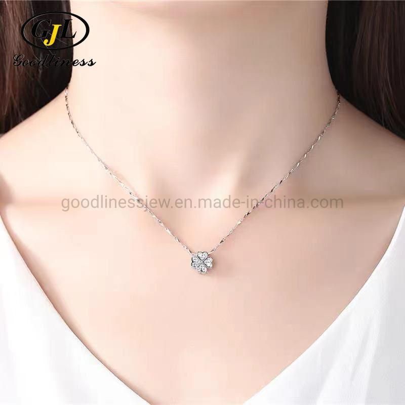 Initial Delicated Rhineshtone Pendant Lucky Four Clover Leaf Women Necklace