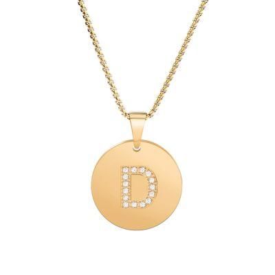 14K Gold Plated Stainless Steel Fashion Jewellery Name Pendant Necklaces with Zircon Stone for Ladies