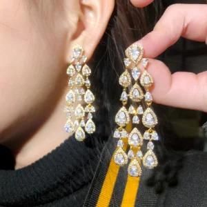 Party New Fashion Luxury Brass Real Gold Earrings 5A CZ Zircon Water Drop Diamond Cutting Earrings