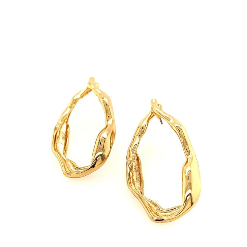 Water Resistant Jewelry Irregular Oval Big Gold Hoop  Bohemian Vintage Earrings