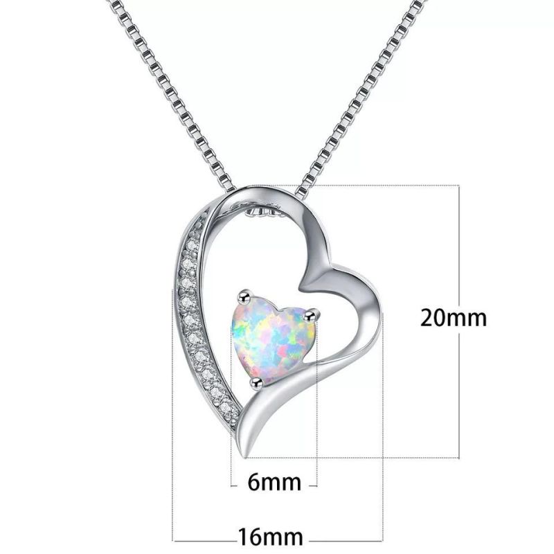 925 Sterling Silver CZ Pave Custom Blue Opal Heart Pendant Necklace