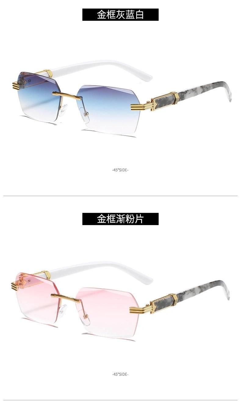 New Shades Rimless Metal Frame Square Colorful Lens Luxury Sunglasses