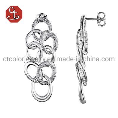 New 2020 CZ Pave and Plain Round Shape Circle Combined Dangle Earrings Silver jewelry Brass Jewelry