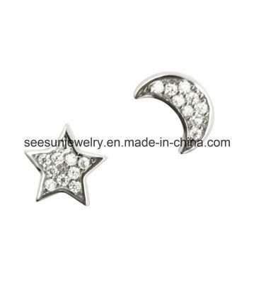 Solid 925 Silver Jewelry Stud Earring for Star and Moon Shape