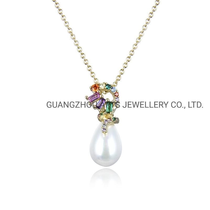 New Elegant Pear Shape Pearl Colorful Circle Brass Necklace