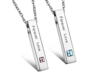 Forever Love Pendant Necklace jewelry 316L Stainless Steel Necklace Blue/Pink Cubic Zirconia Couple Necklaces for Lovers