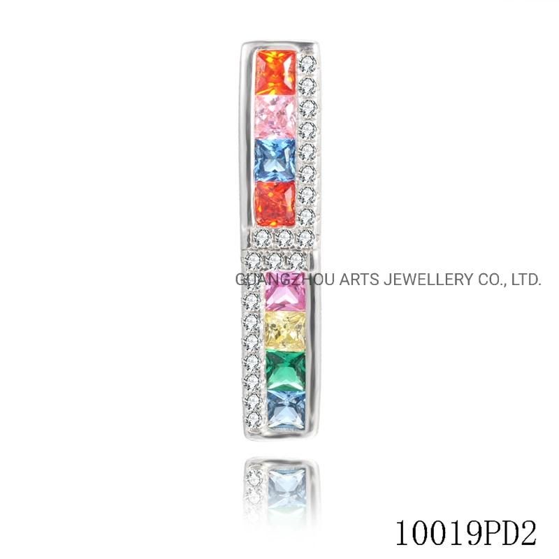 Rainbow Series Cubic Zircons Strip Silver Pendant