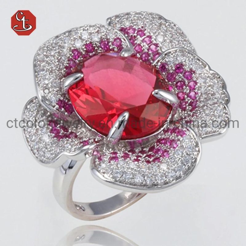 Latest Designs High-End Diamonds CZ Jewelry Gemstone Brass Ring For Women Party