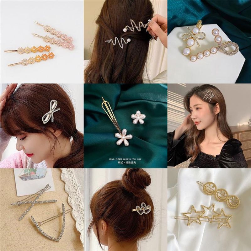 New Korea Rhinestone Hairpin Female Alloy Letter Star Korean Side Hairpin Side Clip Frog Clip