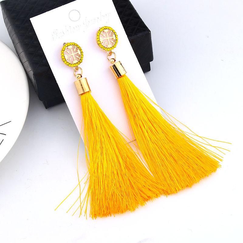 Crystal Silk Fabric Long Tassel Earrings Women Jewelry Fashion Earrings