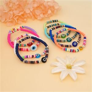 Bohemian 4mm Multicolor Soft Pottery Clay Evil Religious Eye Charm Bracelet for Women