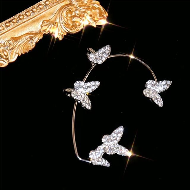 Fashion Women Silver Jewelry Butterfly Zircon Ear Clips Earrings