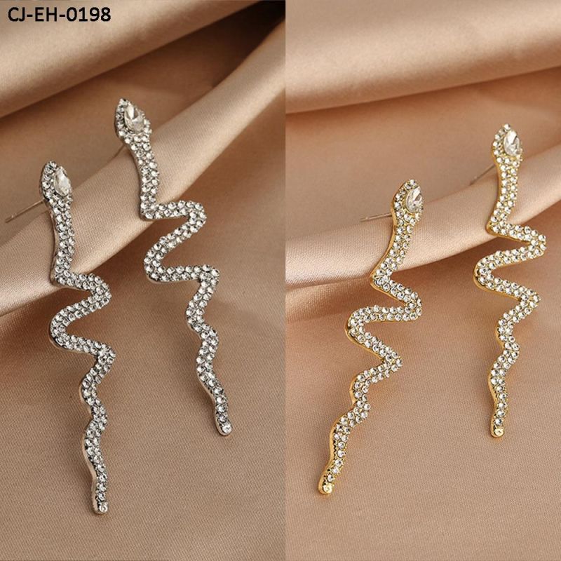 S925 Silver Needle Fashion Snake Shape Full Diamond Earrings Personality 2022 New Temperament Exaggerated Long Earrings